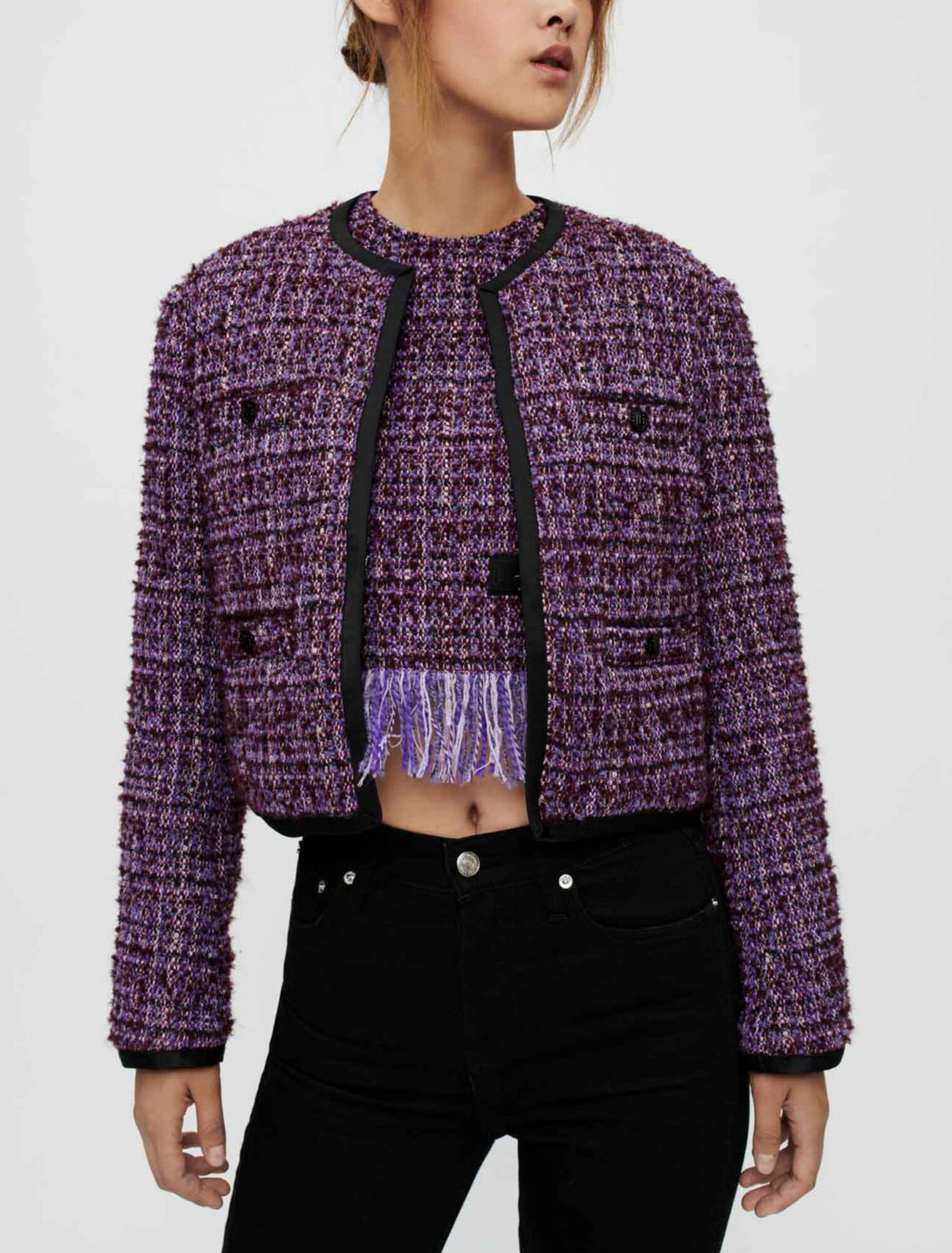Purple quilted tweed jacket