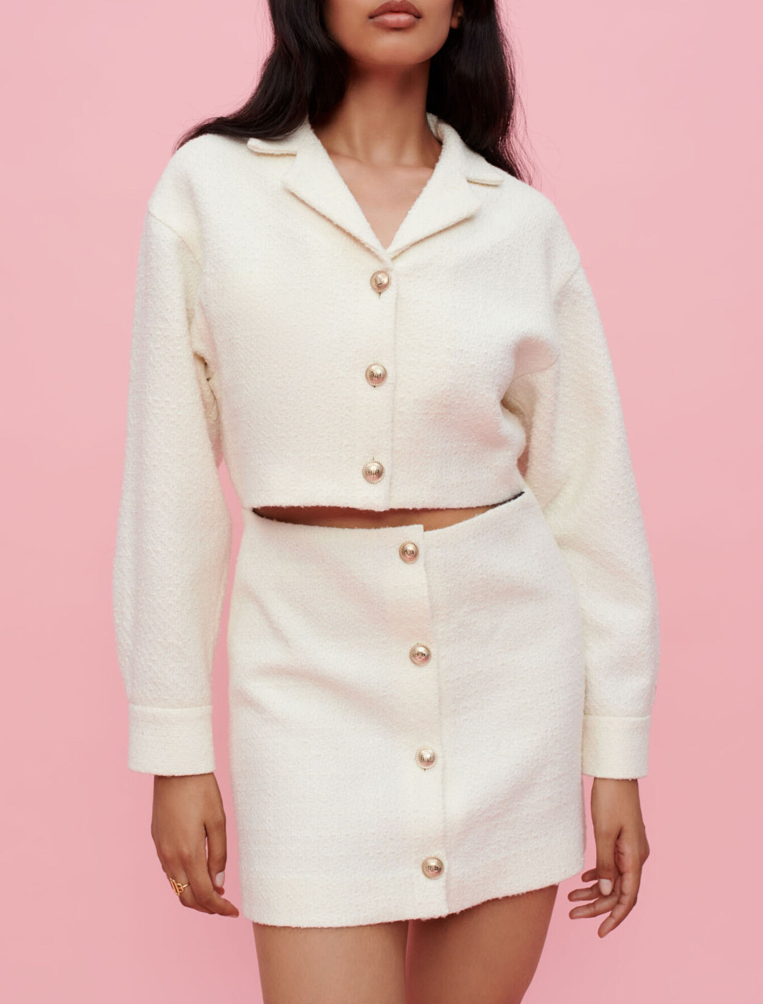 Robe en tweed texturé ouverte à l'avant