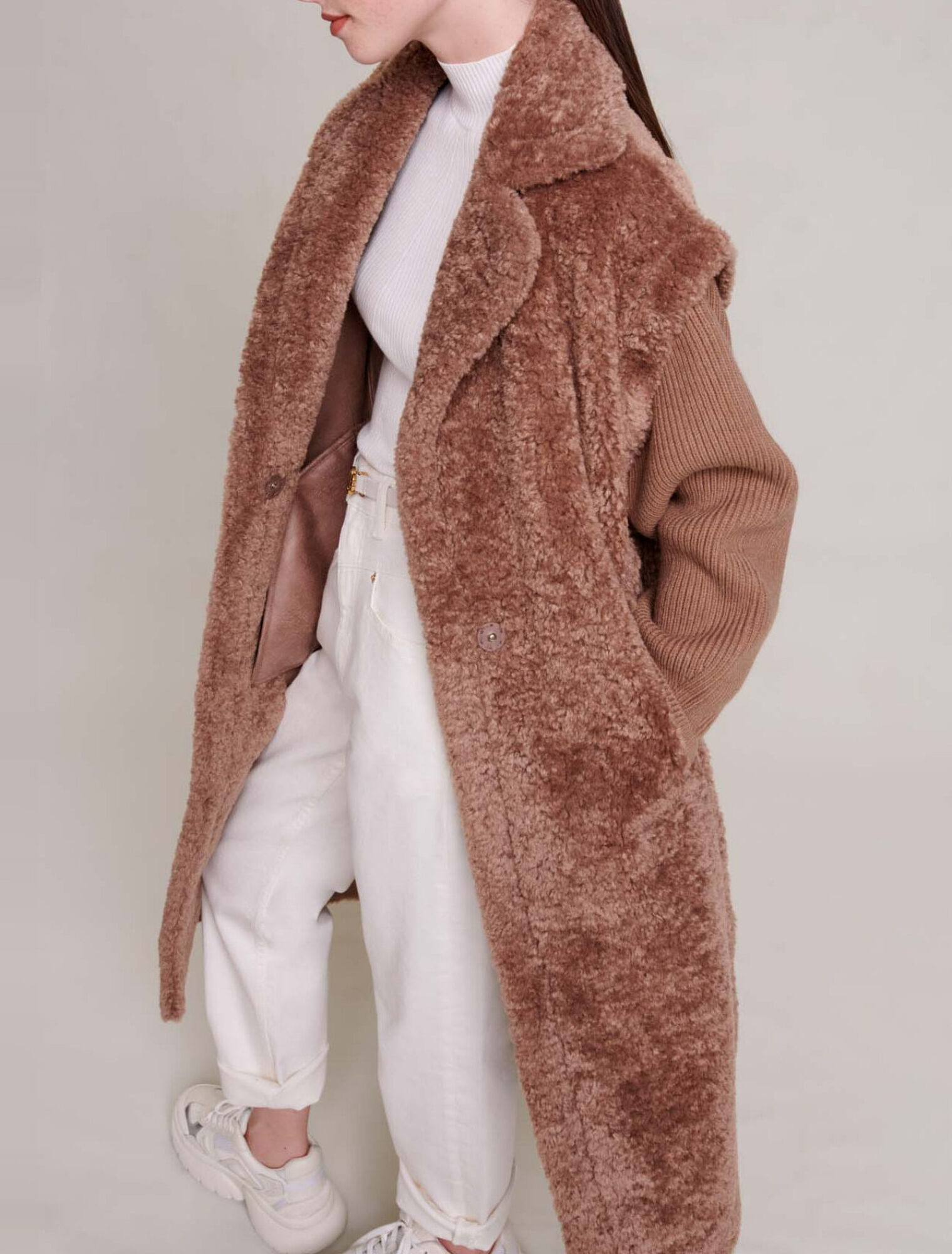 Manteau long fausse fourrure