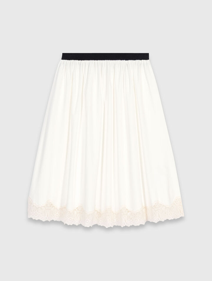 Jupe mi-longue en coton et dentelle