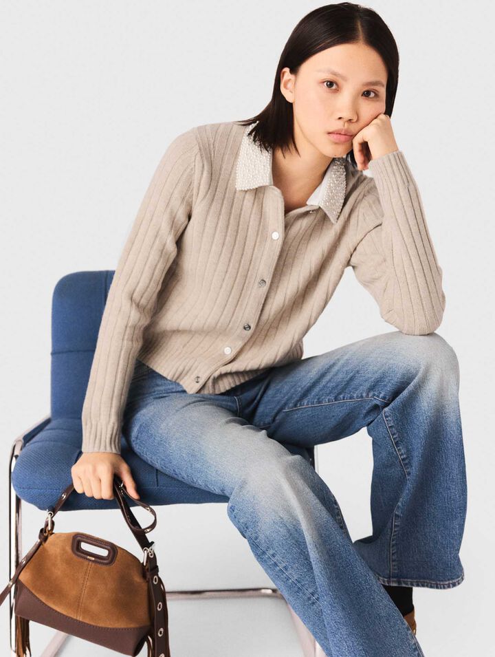 Cardigan avec col perlé amovible