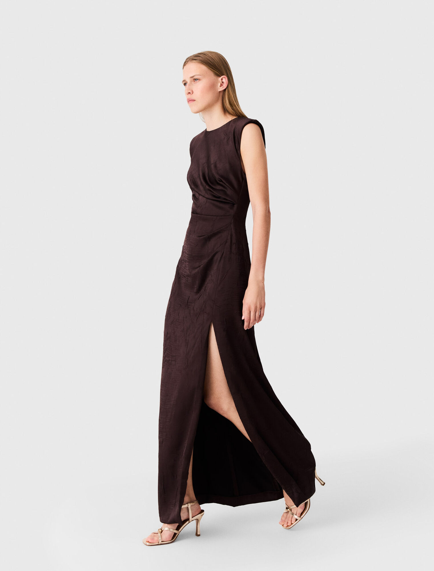 Satin-effect draped maxi dress