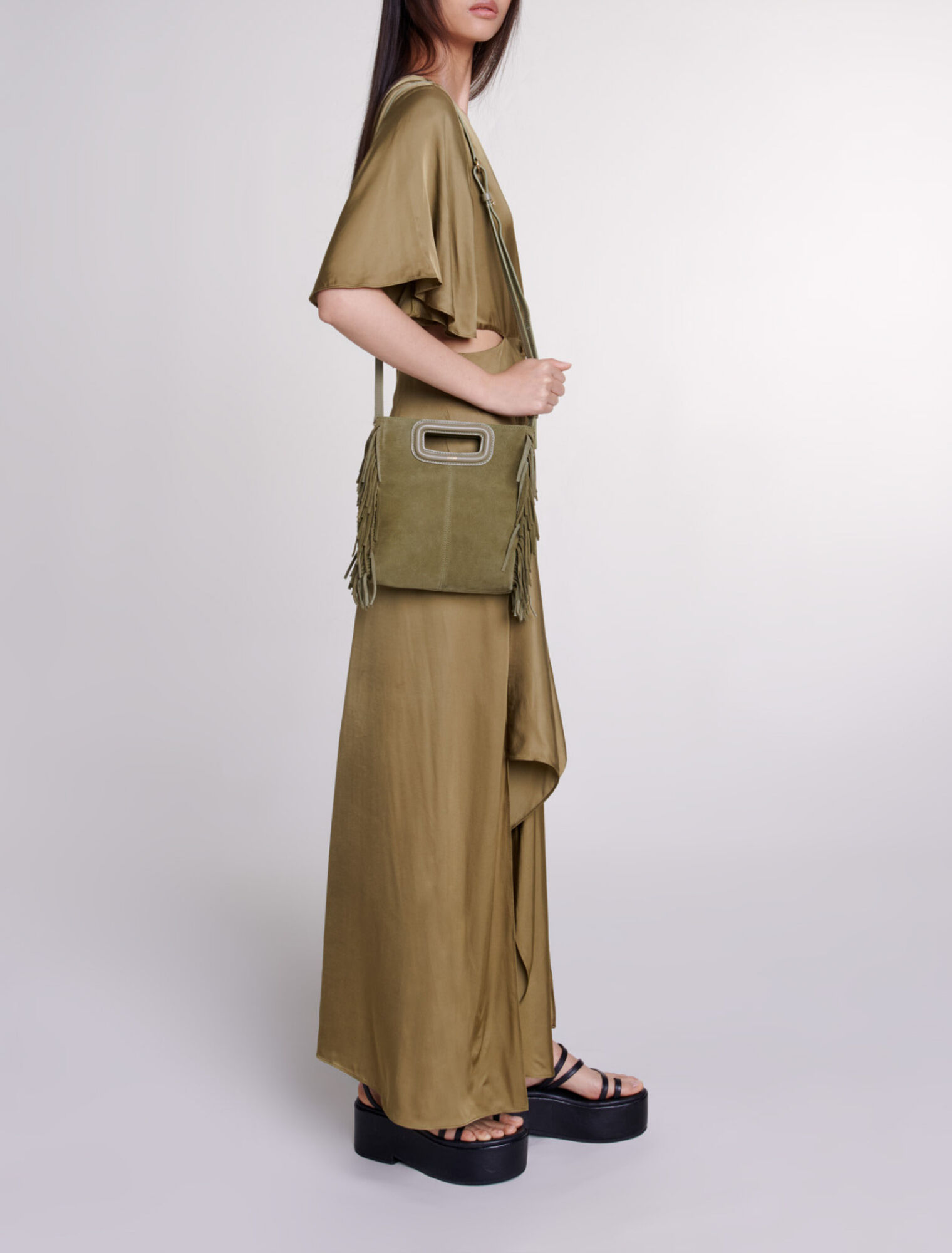 Openwork satin-effect maxi dress