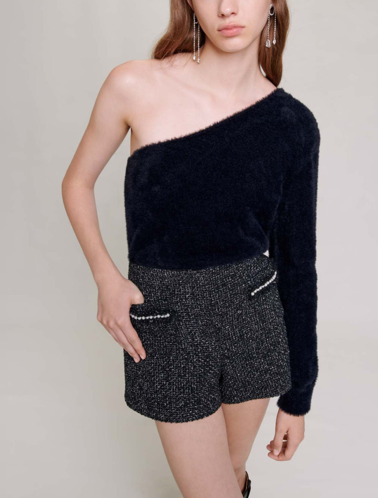 Short en tweed pailleté