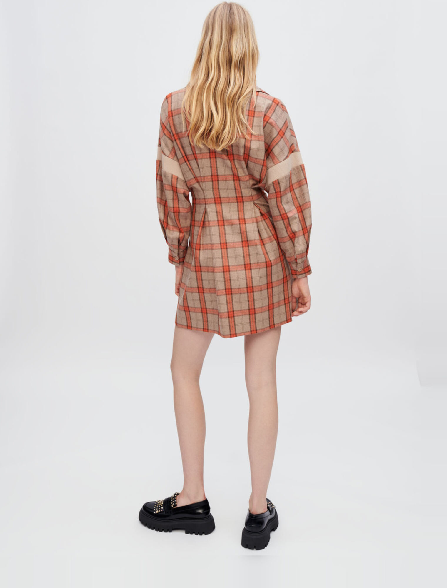 Orange and camel check shirt dress