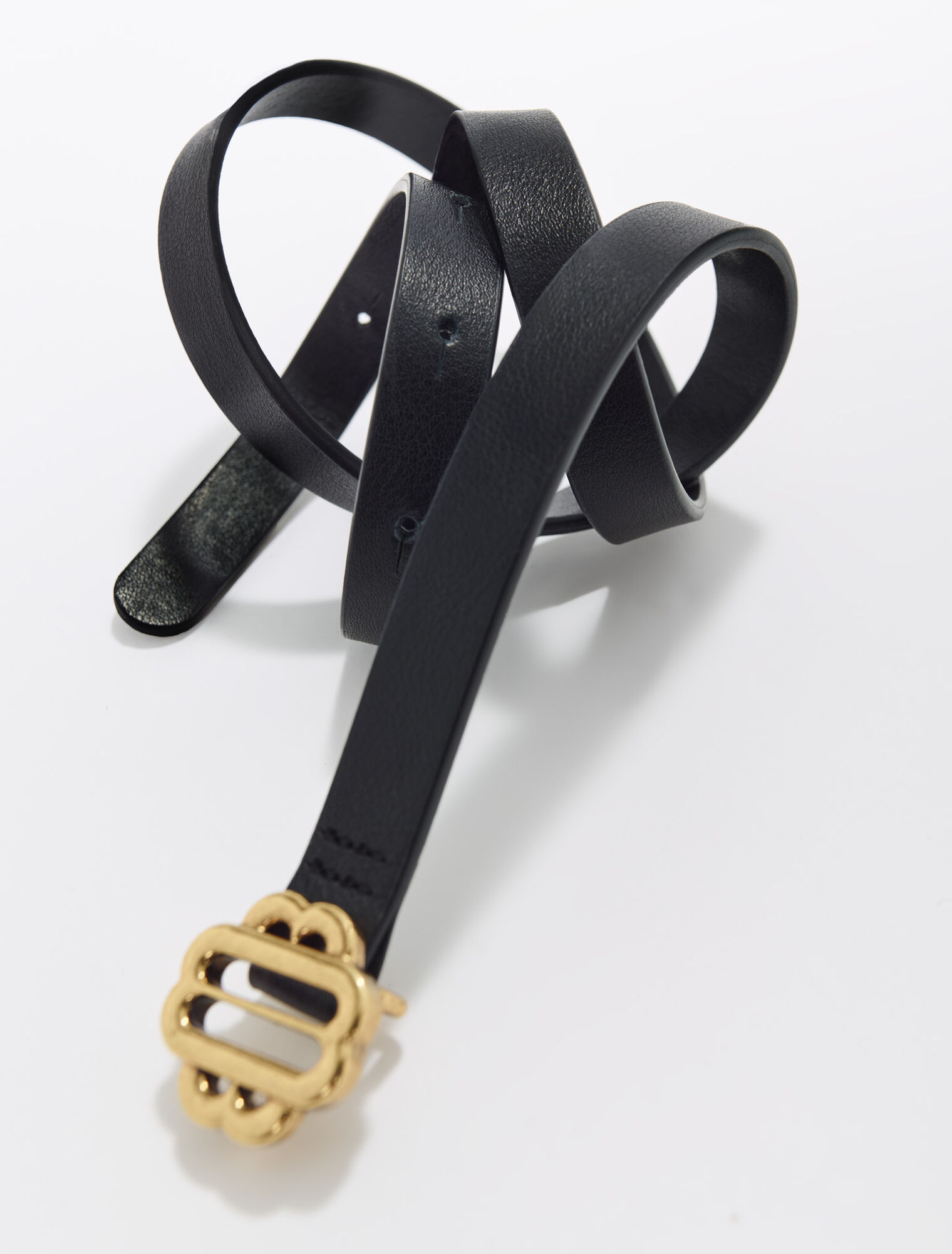 Ceinture fine en cuir noir boucle dorée