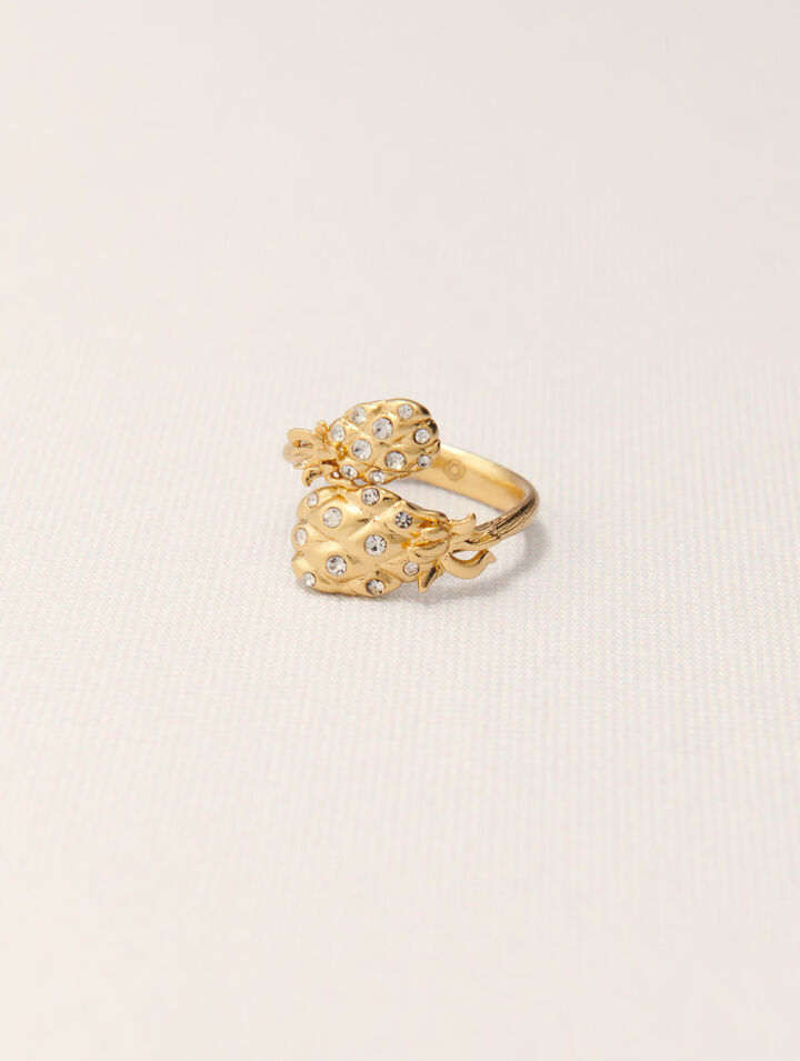 Bague double ananas à strass