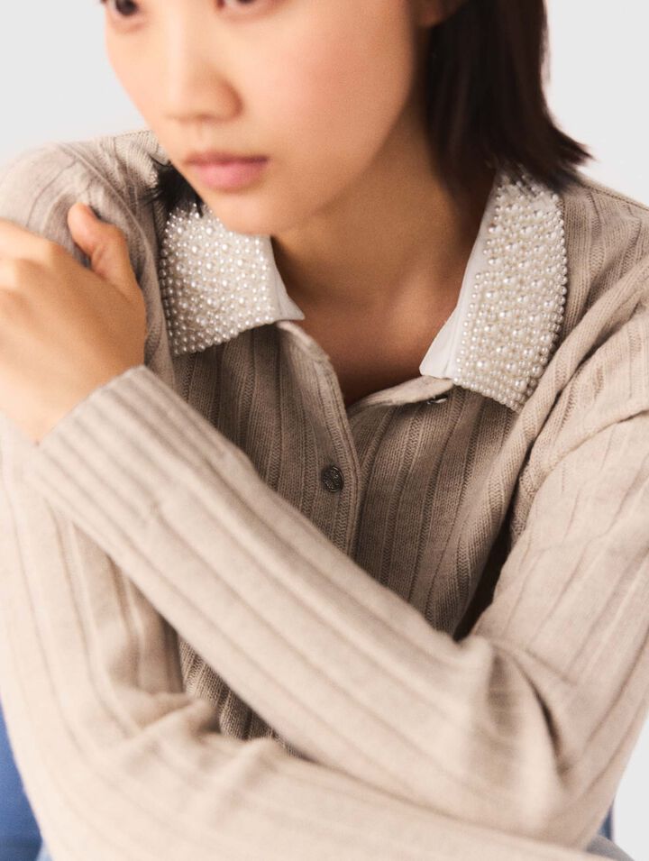 Cardigan avec col perlé amovible
