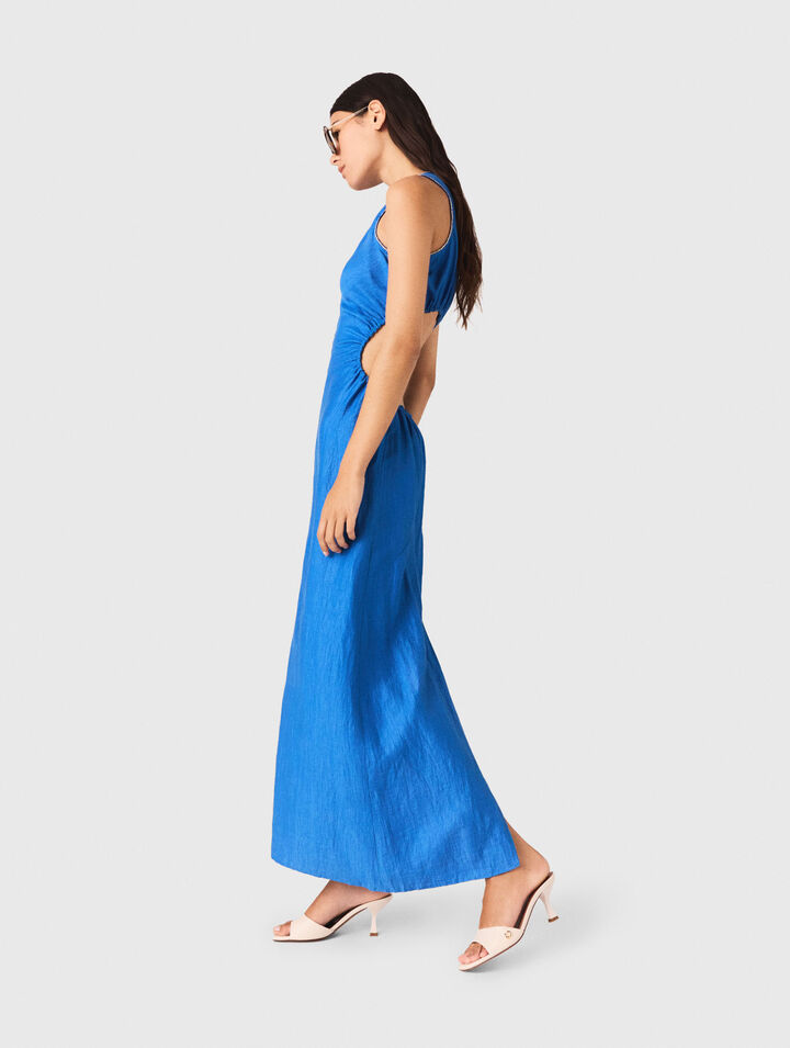 Robe midi dos nu en lin m&eacute;lang&eacute;