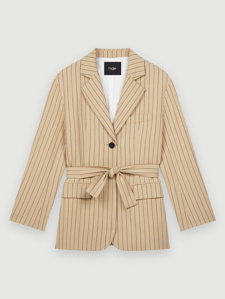 Veste à rayures ceinturée