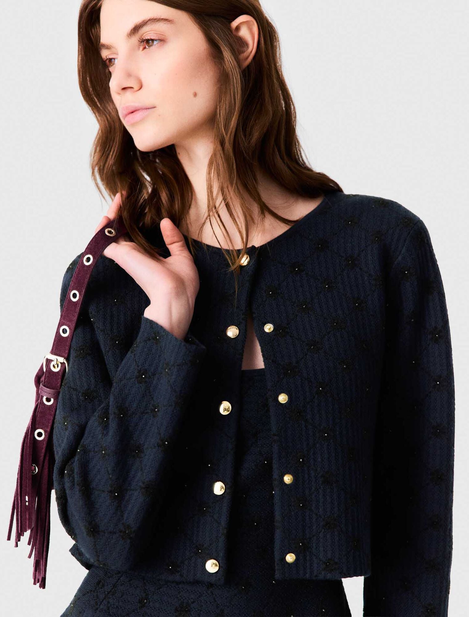 Jacquard cardigan with sequins