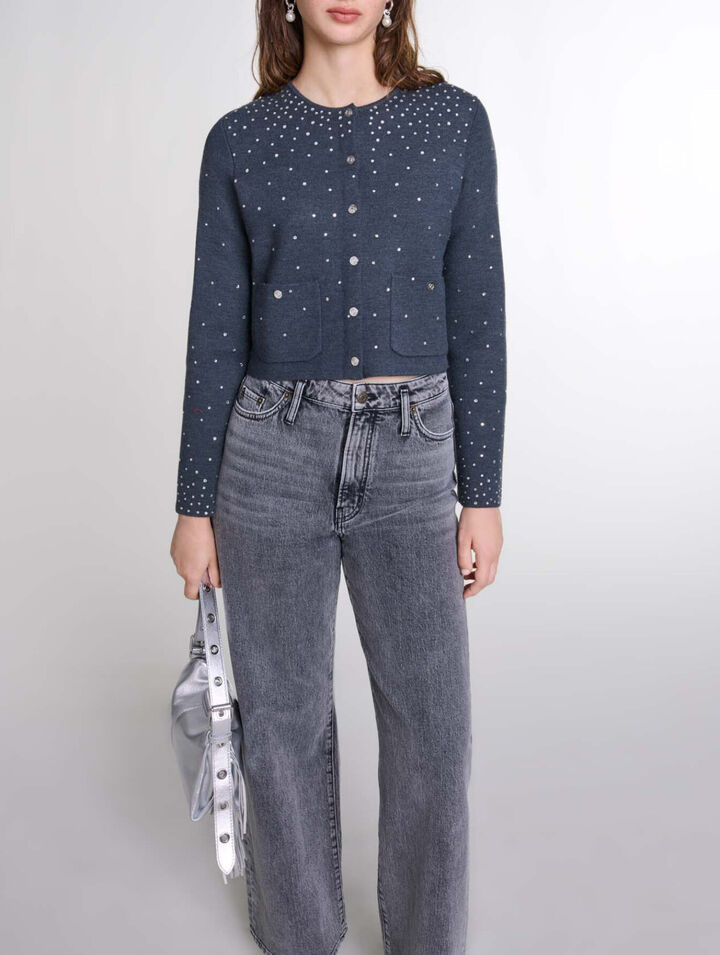 Knitted jumper with rhinestones