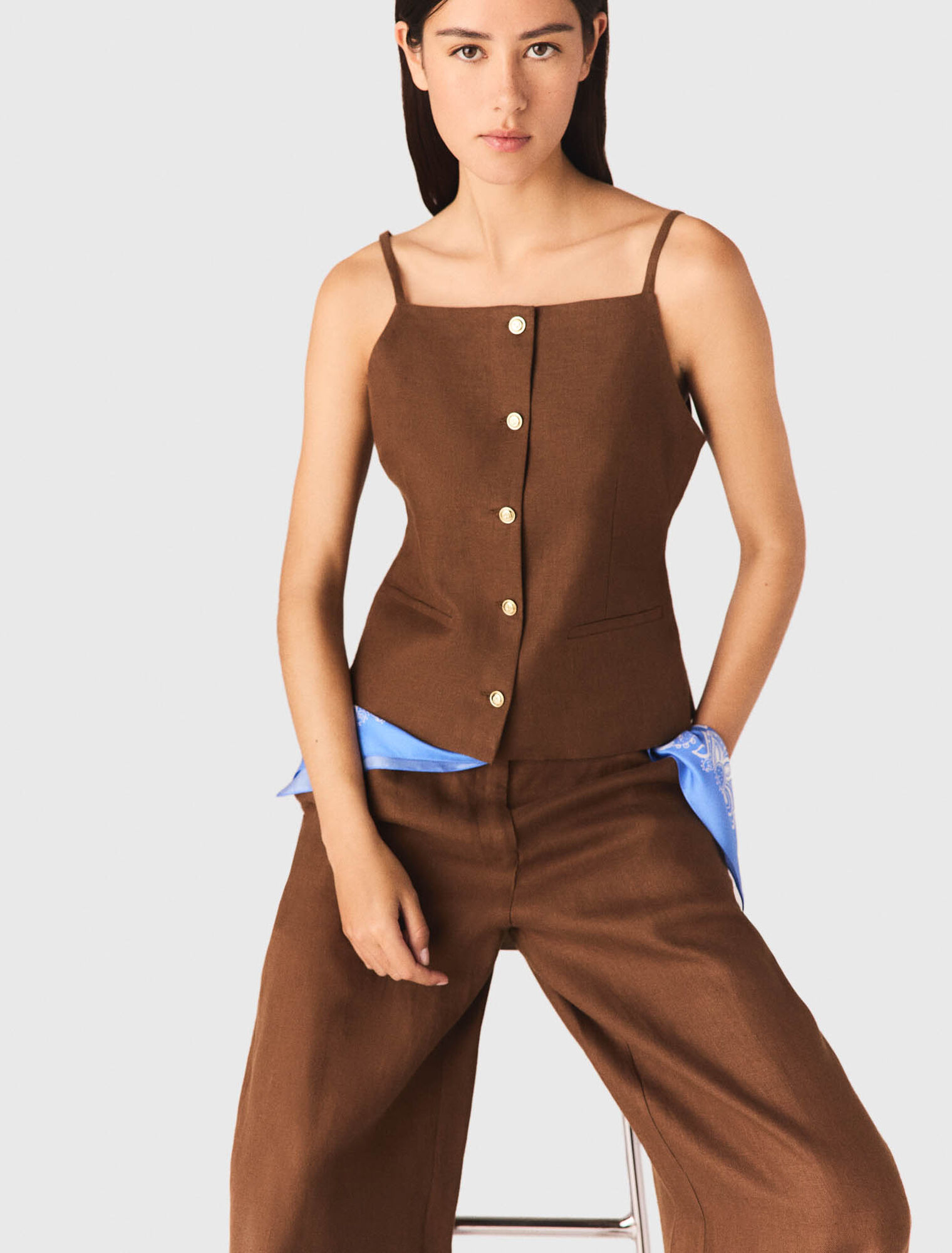 Top en lin m&eacute;lang&eacute;