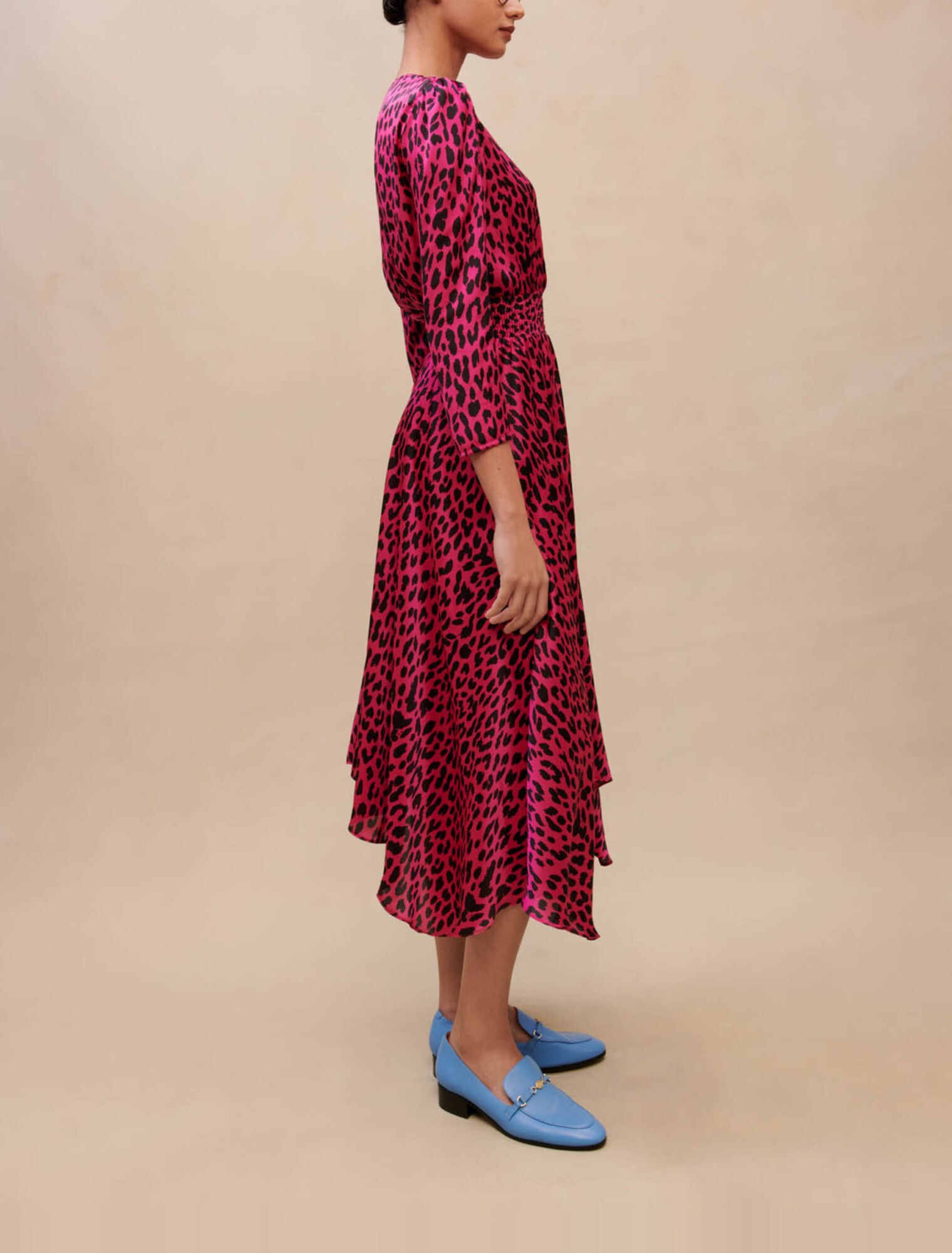 Robe asym?�trique imprim?�e l?�opard - Vente au personnel SS24 | Maje