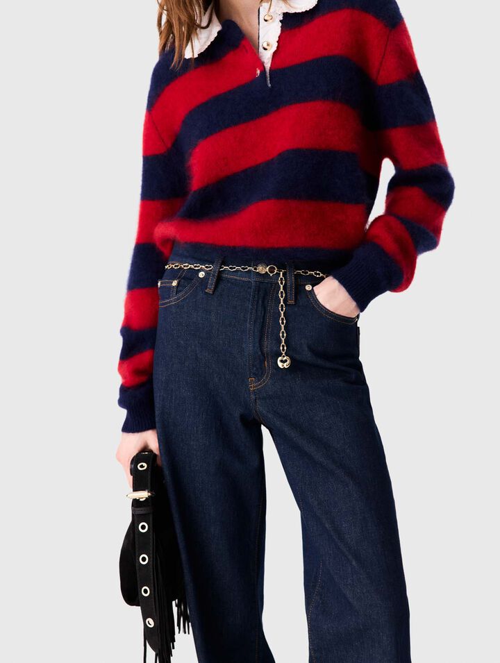 Wide-leg jeans with chain-link belt