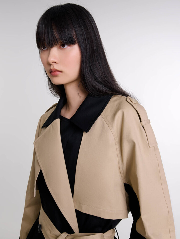 Short two-tone trench coat