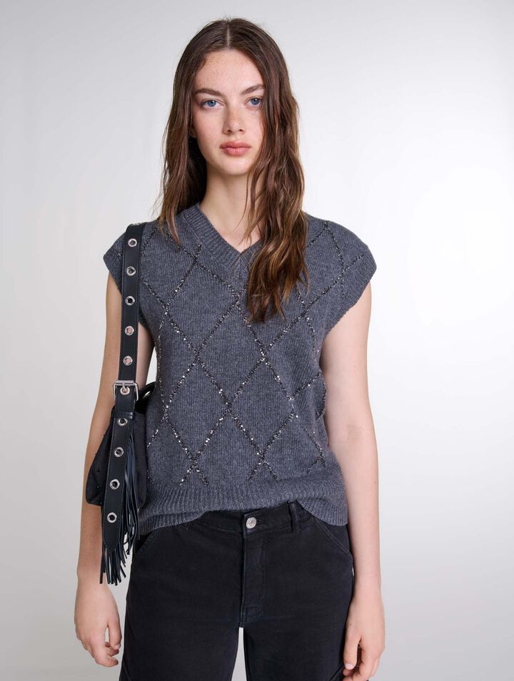 Pull sans manches à sequins