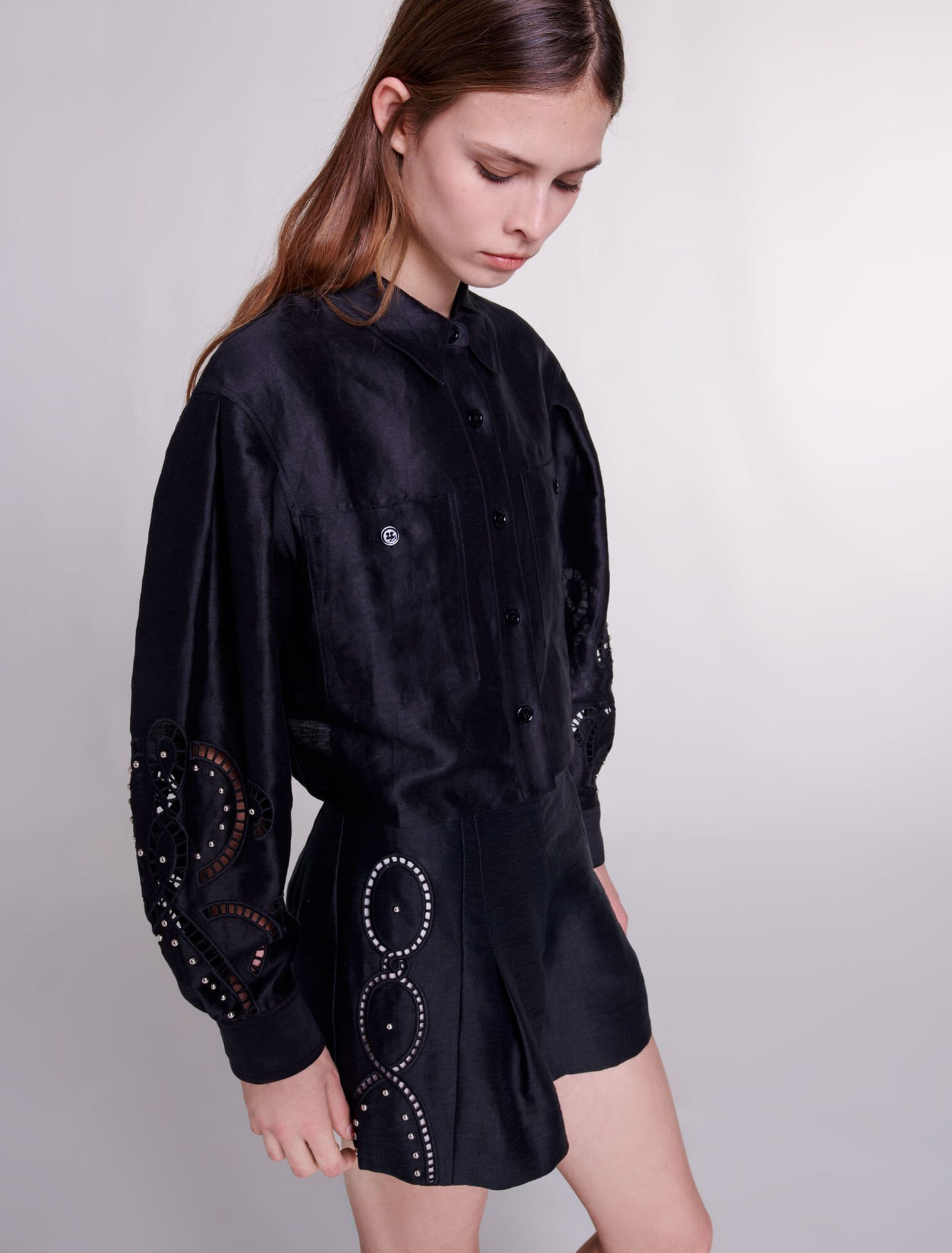 Chemise courte en lin ajourée