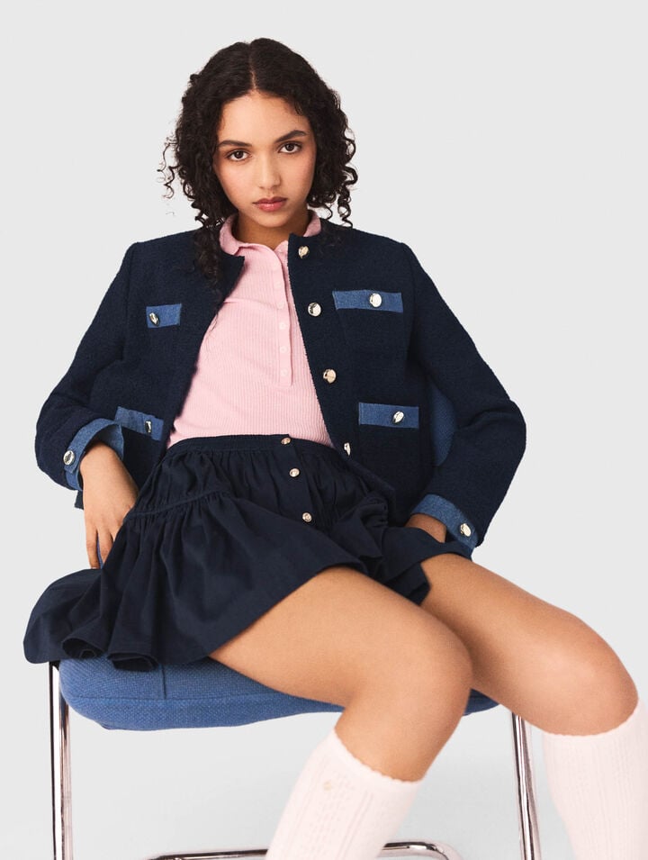 Veste en tweed et galons denim