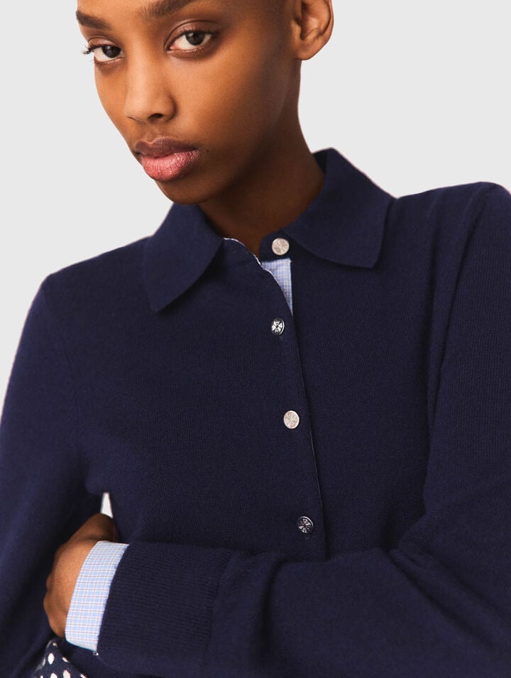 Polo cardigan with removable trims