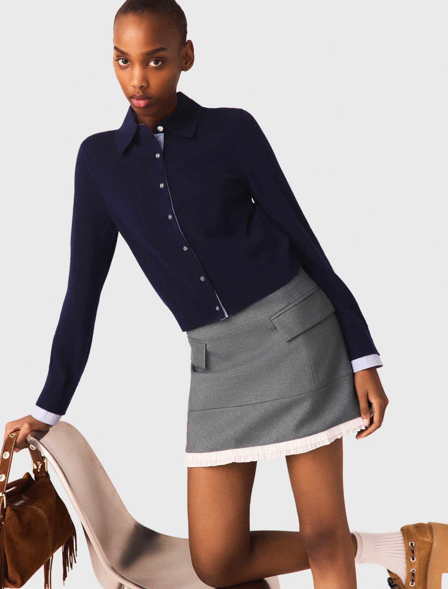 Jupe trap&egrave;ze et bande en popeline