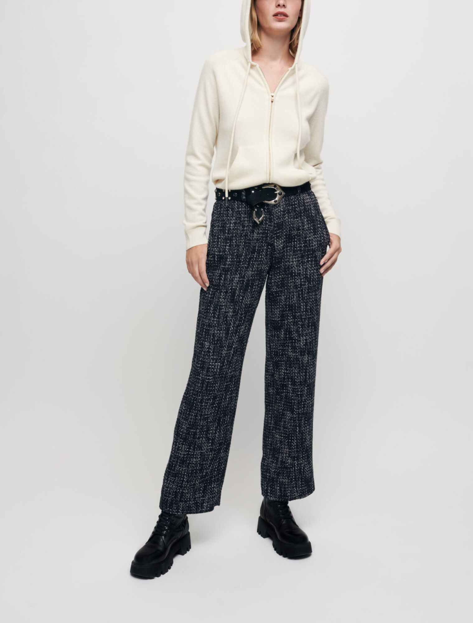 Wide-leg tweed-style trousers