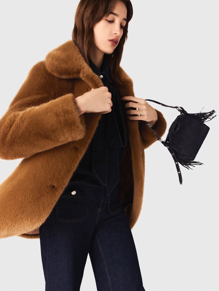 Mid-length faux fur coat