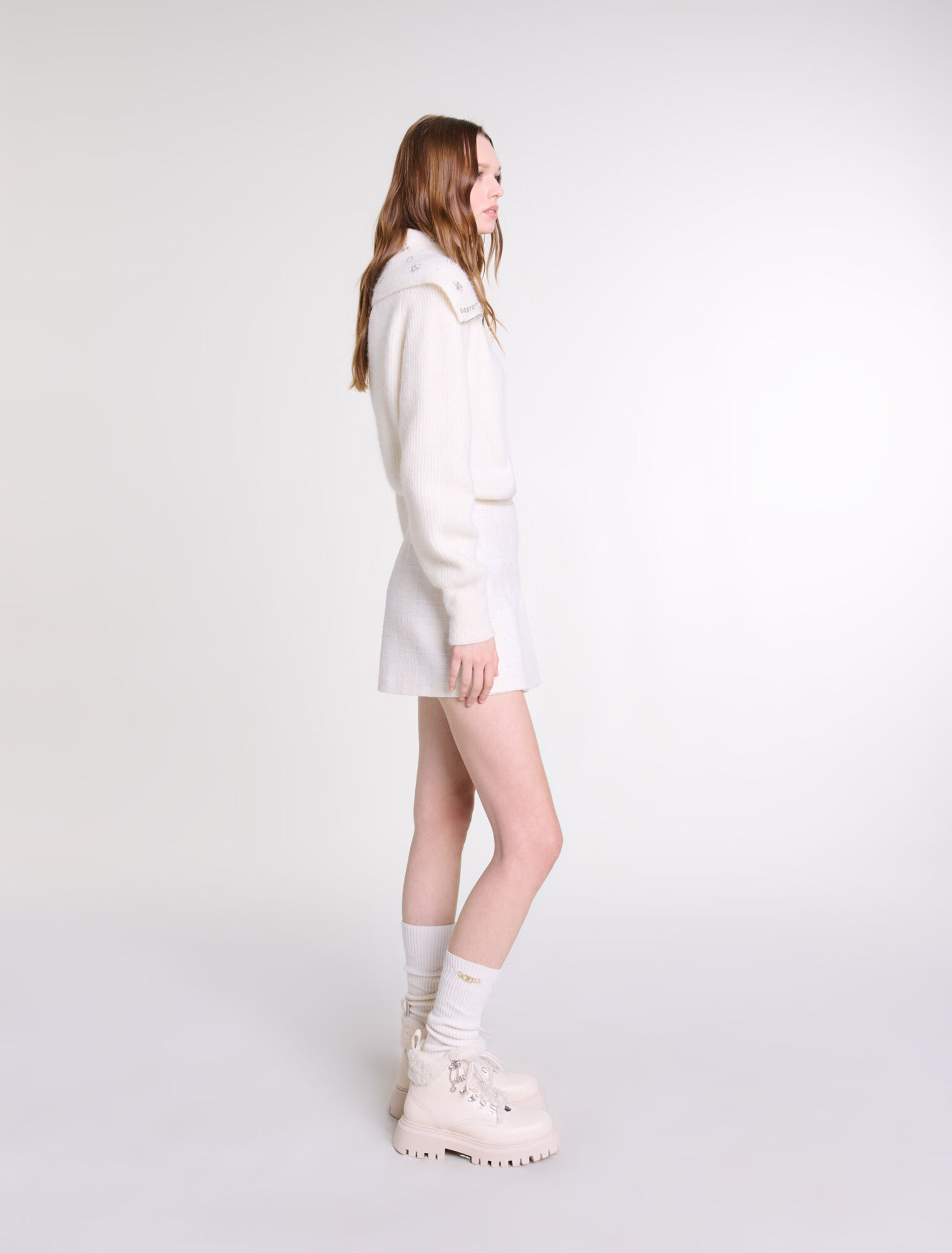 Jupe short plissée en tweed
