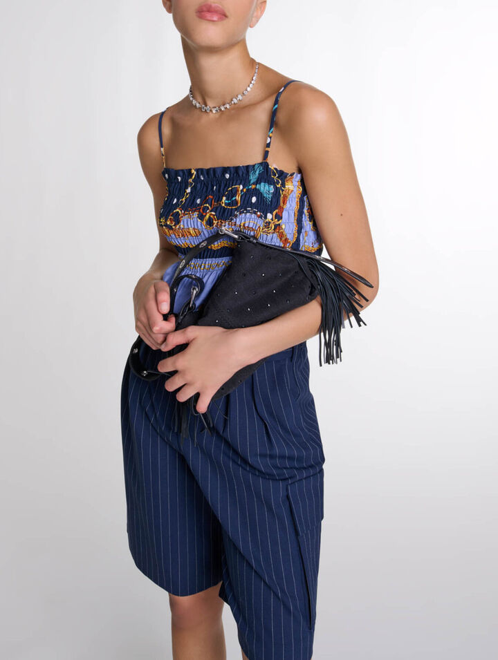 Printed smocked crop top