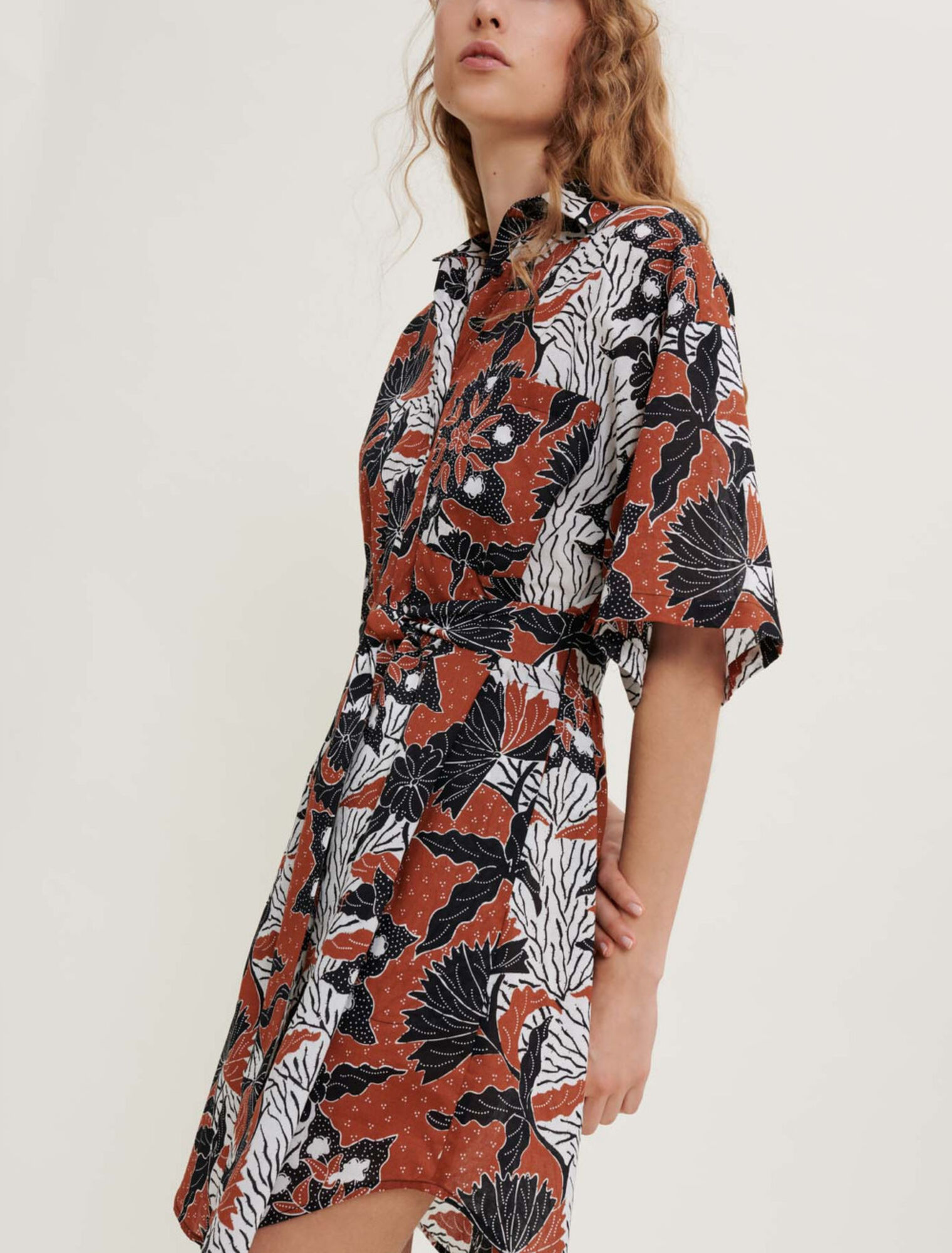 Robe chemise en voile de coton imprimé
