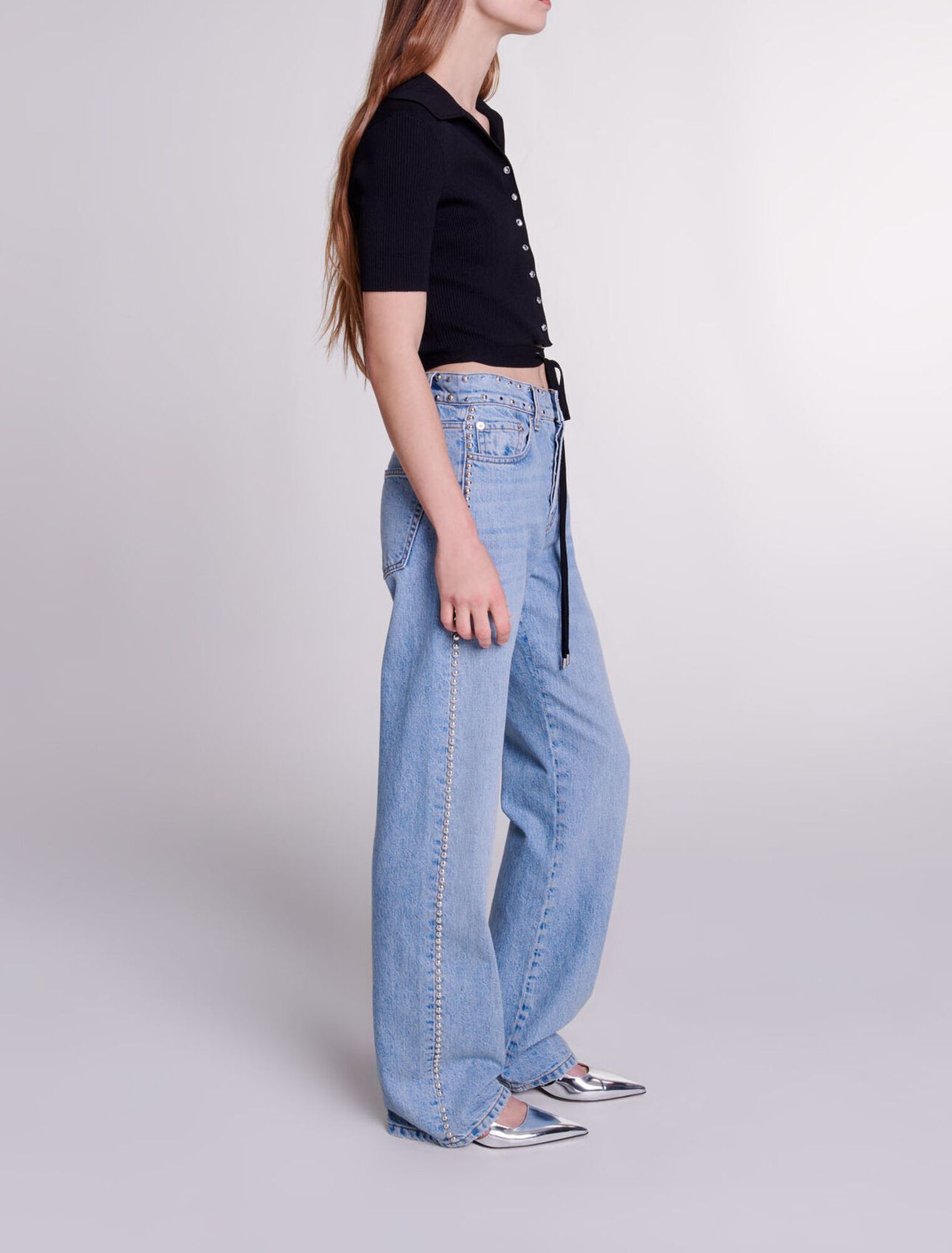Wide-leg studded jeans