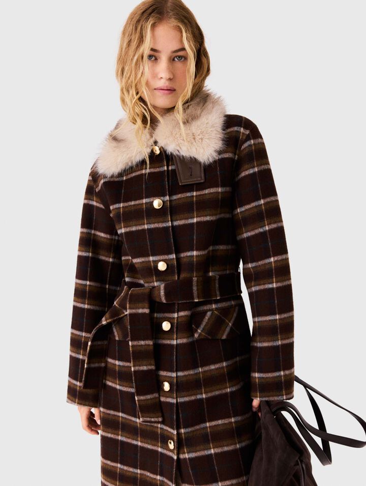 Long coat with faux fur collar