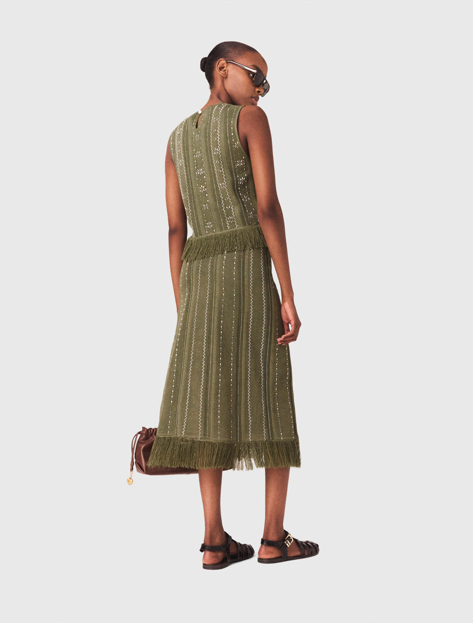 Knit skirt with rhinestone flowers