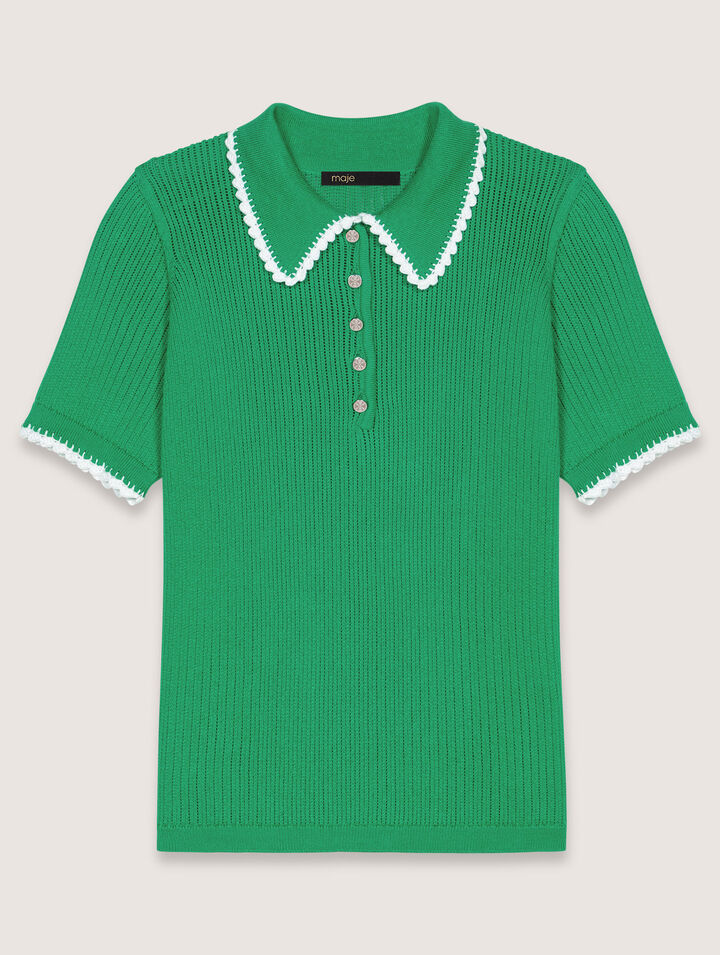 Polo en maille pointelle et crochet