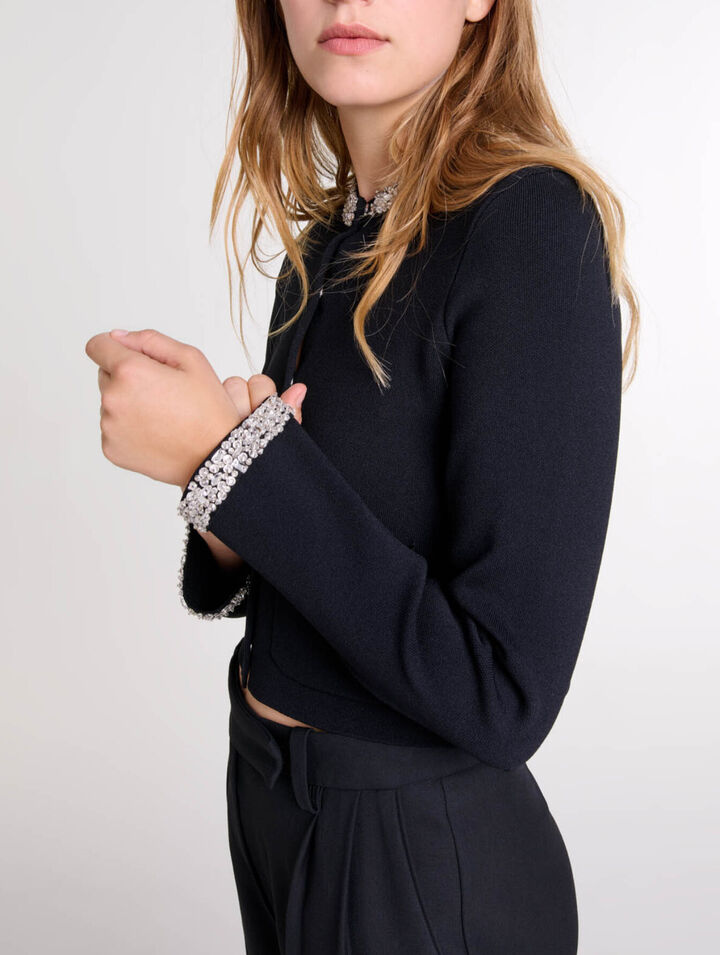 Cardigan &agrave; bords strass&eacute;s