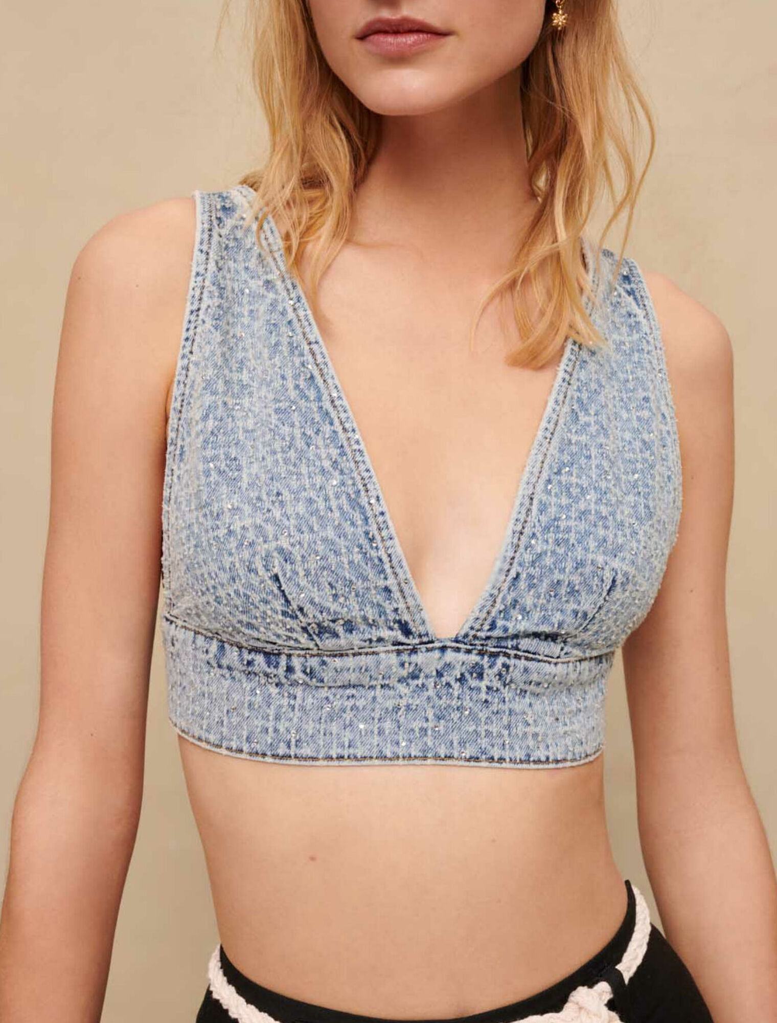 Brassière en jean strassé