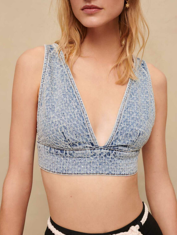 Brassière en jean strassé
