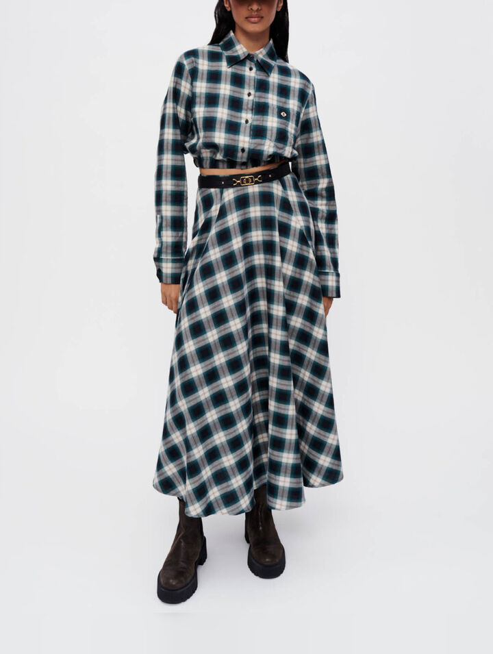 Chemise cropped en coton à carreaux