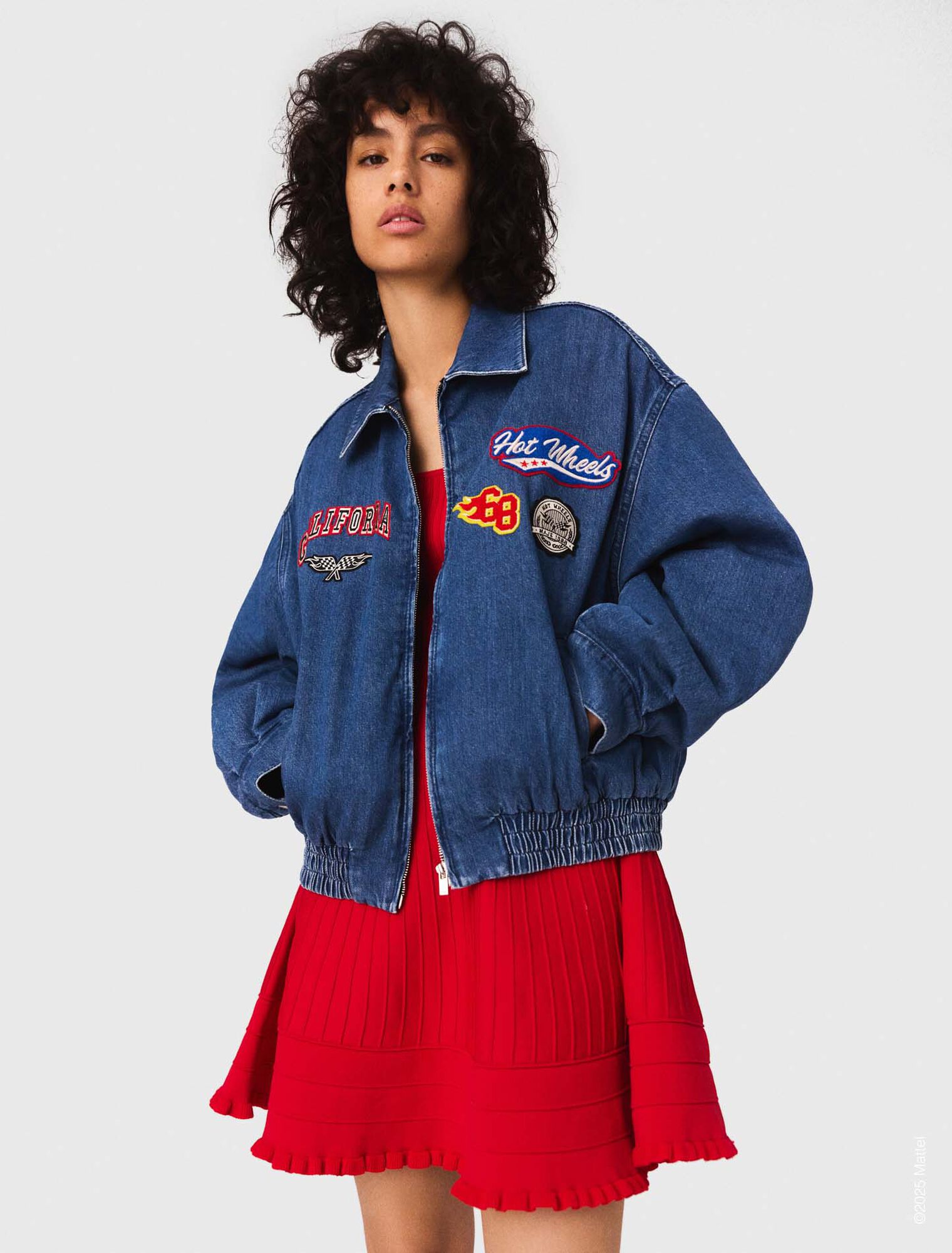 Oversized embroidered denim jacket