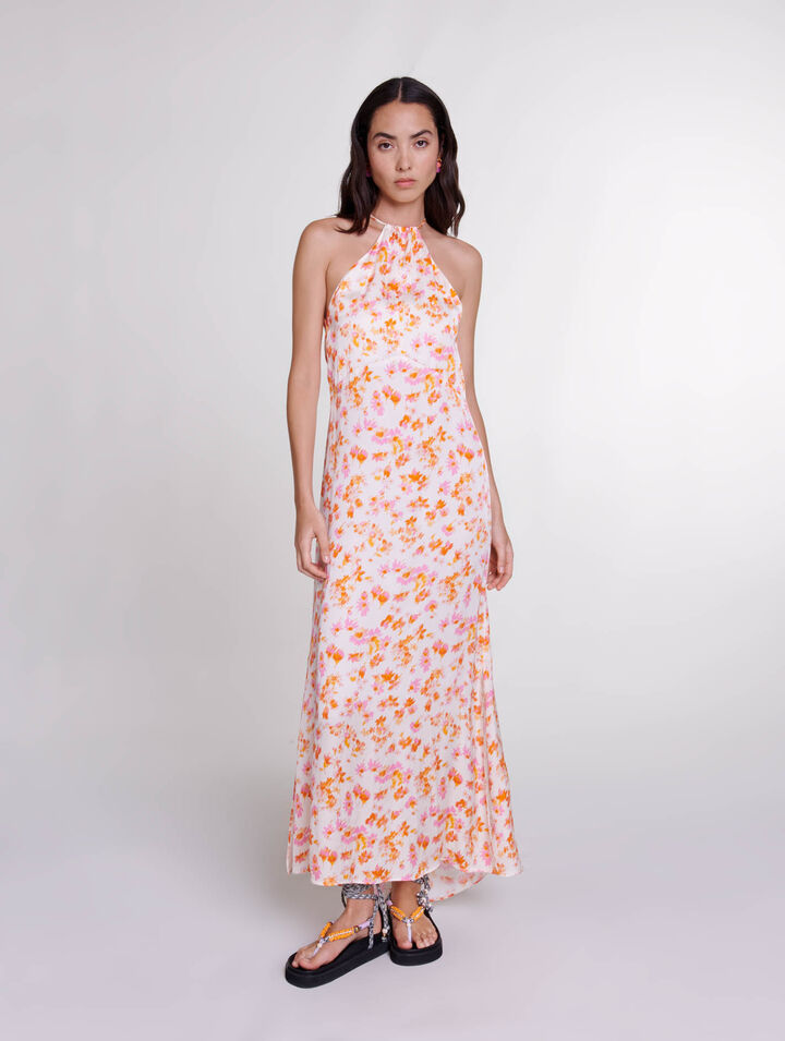 Floral satin-effect maxi dress