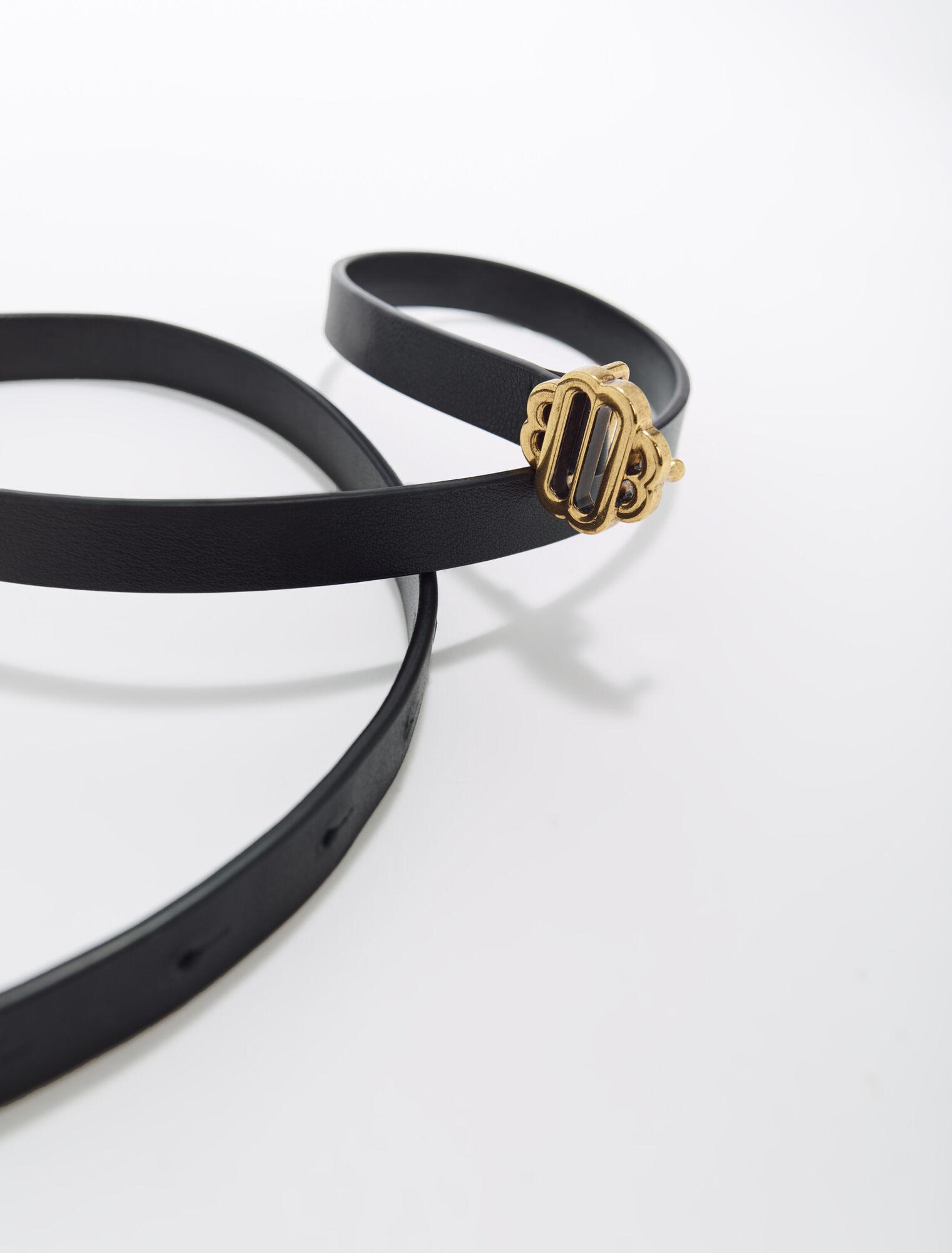 Ceinture fine en cuir noir boucle dorée