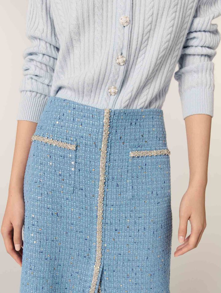 Jupe midi en tweed à sequins