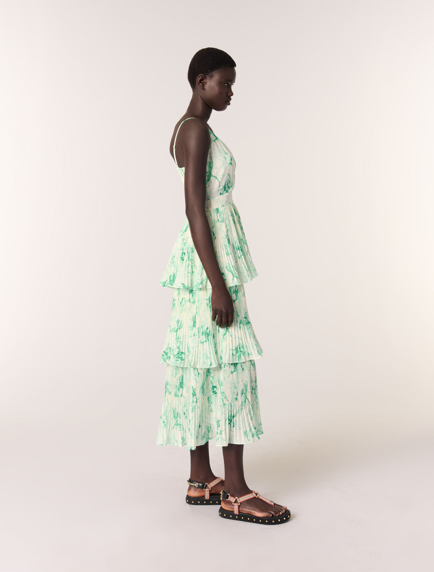 Patterned ruffled maxi dress