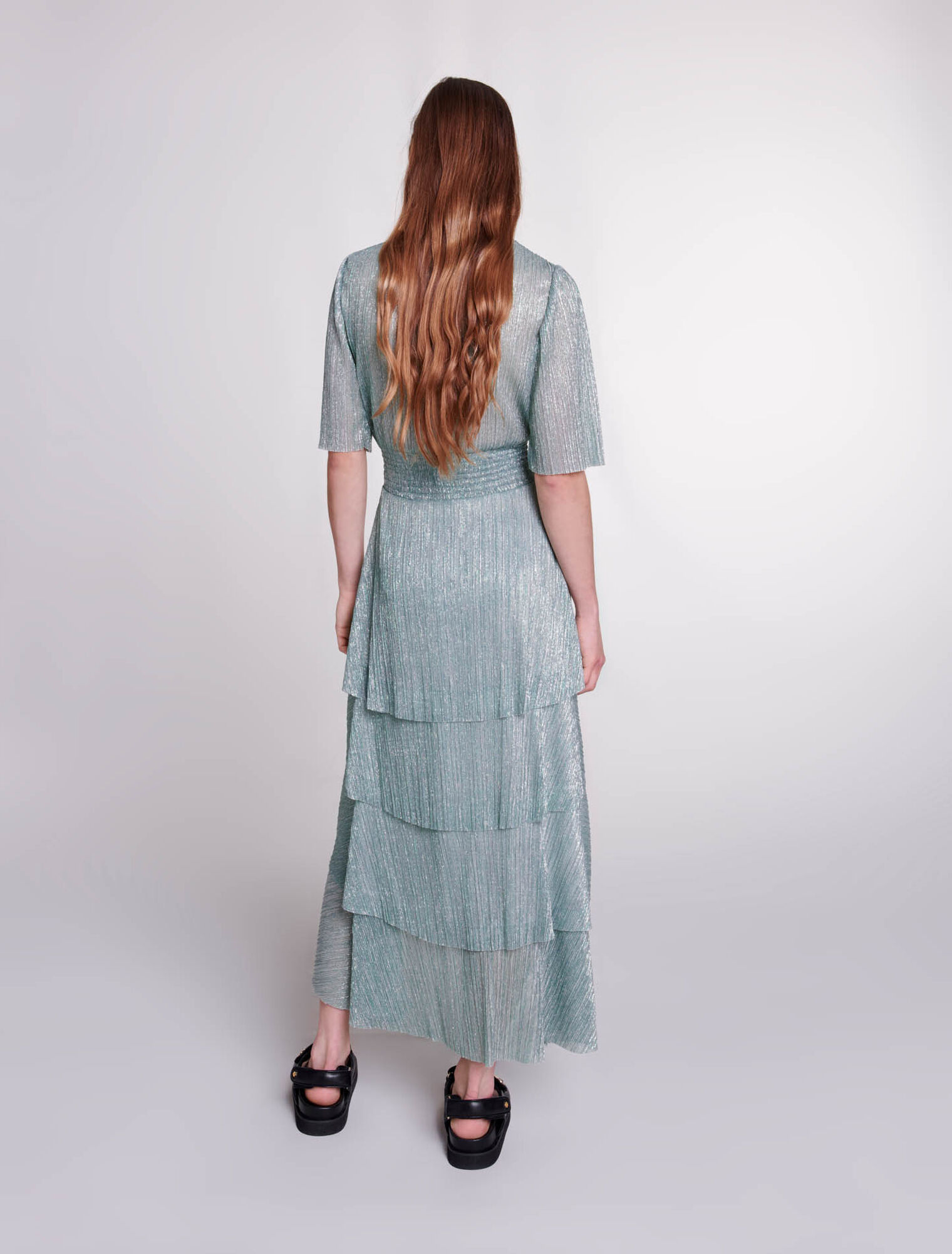 Robe à volants en lurex stretch
