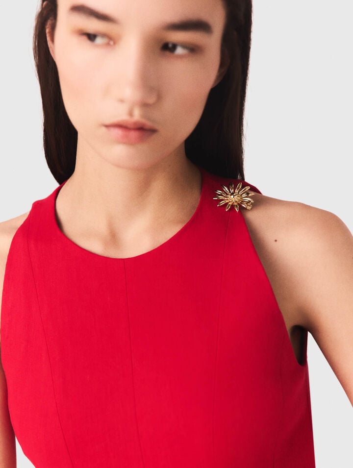 Robe courte &eacute;vas&eacute;e en lin m&eacute;lang&eacute;