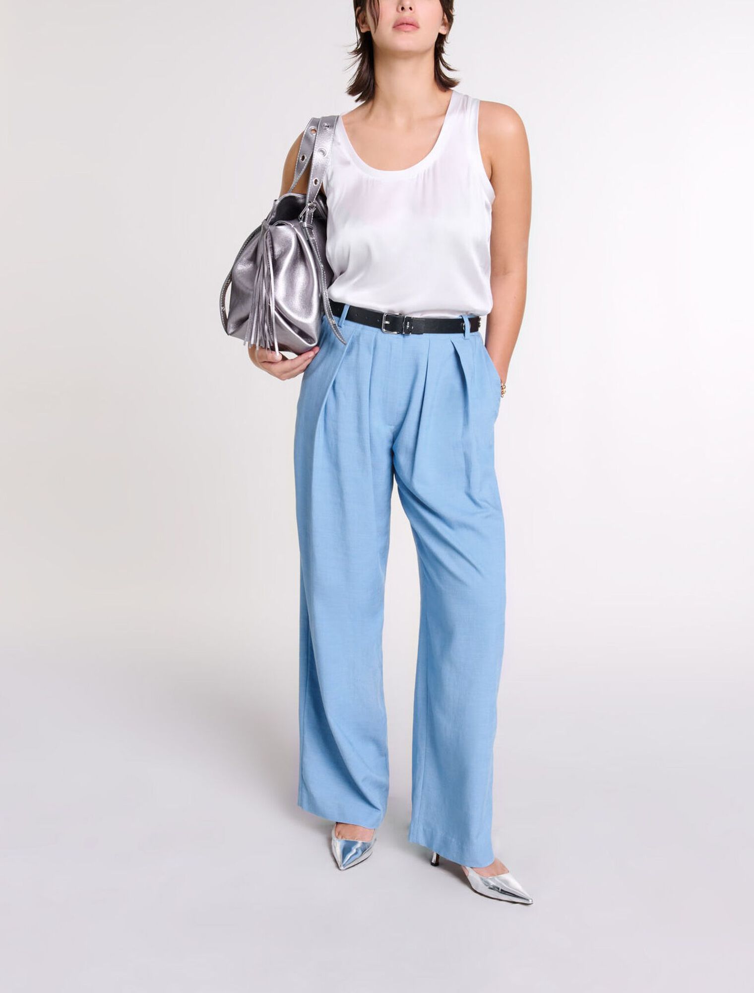 Pantalon de tailleur large &agrave; plis 