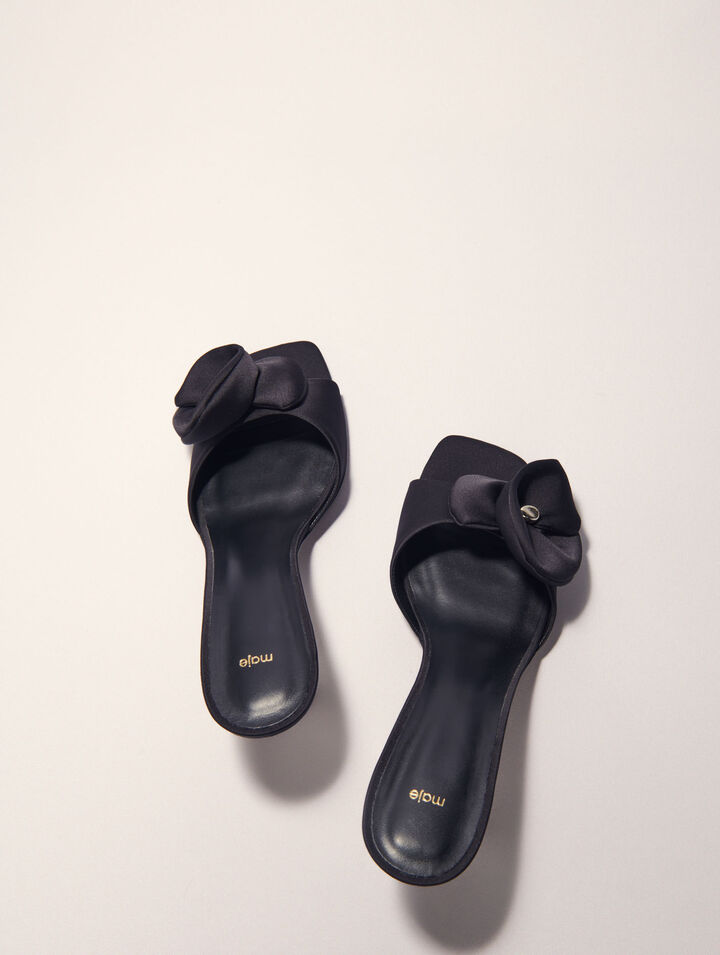Textile mules with satin flower