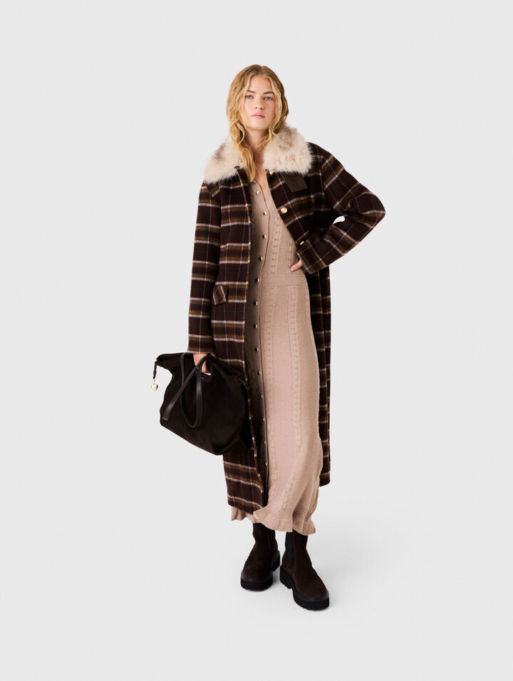 Long coat with faux fur collar