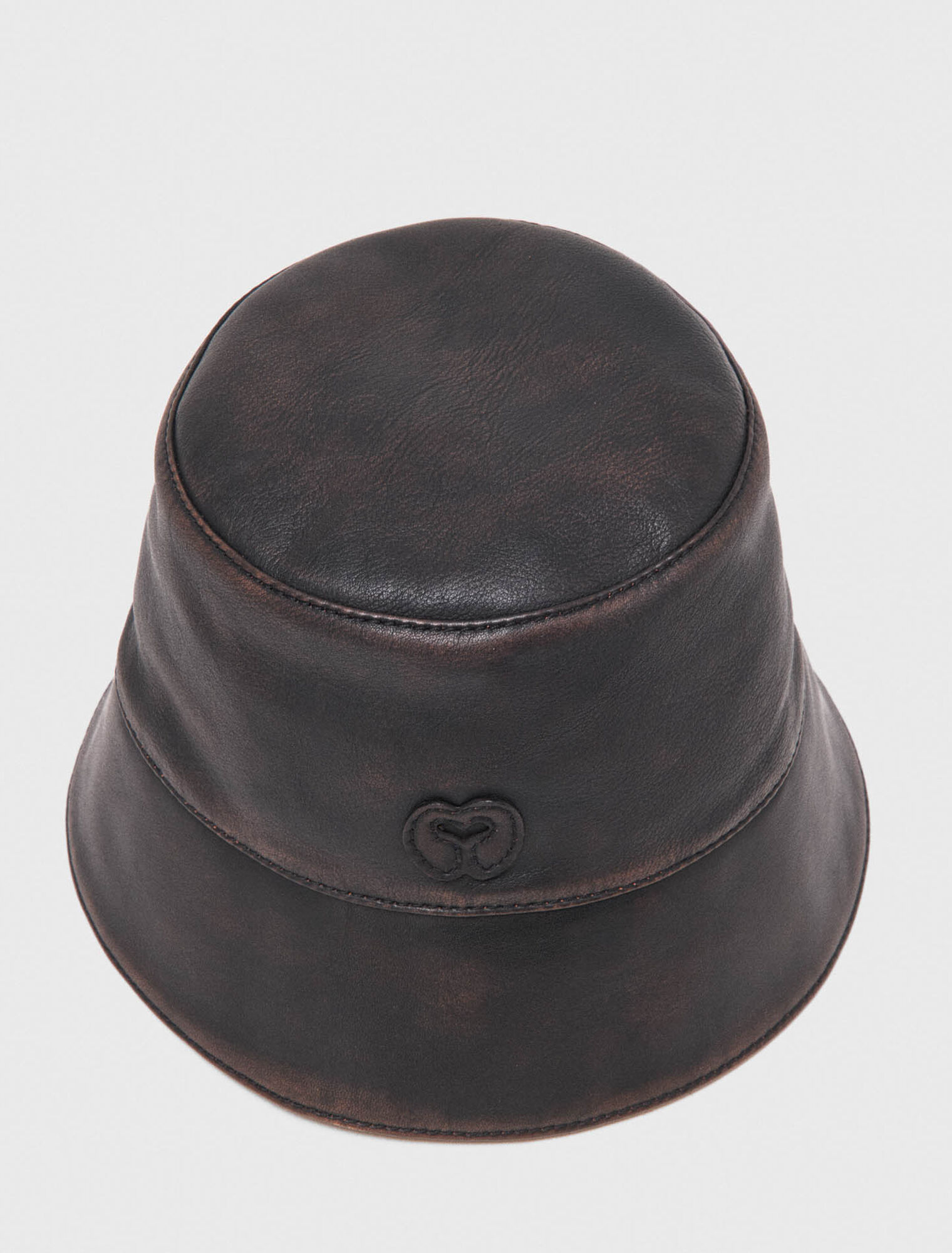Distressed leather bucket hat