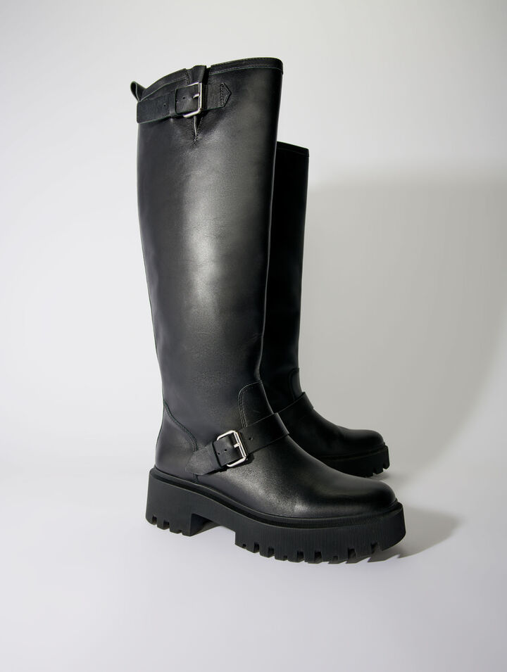 Biker boots in smooth leather